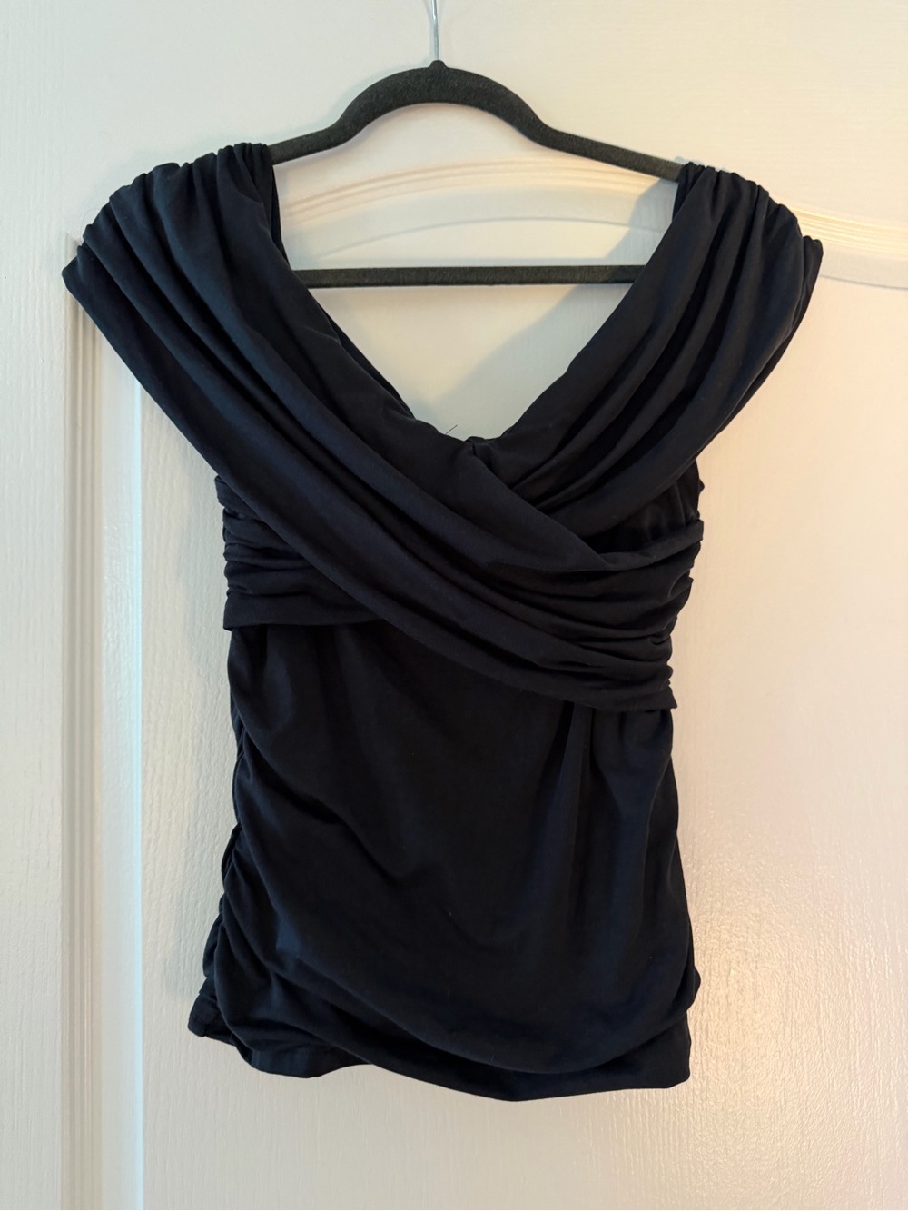 Abercrombie & Fitch black Ruched Draped Off-Shoulder Top